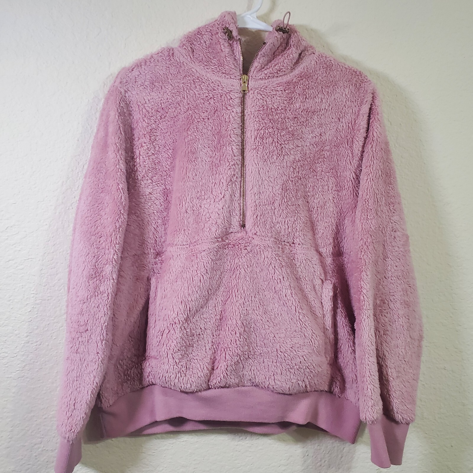Old Navy Pink Faux Fur Hooded Zip Front Womens Sweatshirt Small