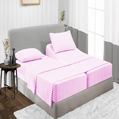 1200 THREAD COUNT 100% COTTON 5 PCs SPLIT SHEET SET STRIPE COLORS US SIZES