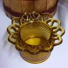 Vintage IMPERIAL GLASS Gold Crocheted Sun Flower Glass SPOONER Bowl Vase