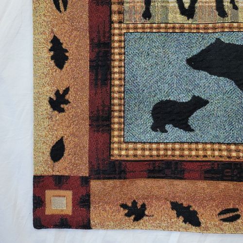 Bear Lodge Tapestry Wall Hanging Deer Canoe Fishing Northwoods 27x37 Man Cave - Picture 4 of 7