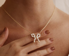 Handmade Pearl Bow Necklace Pearl Necklace, Bow Necklace, Daily Jewelry For Her