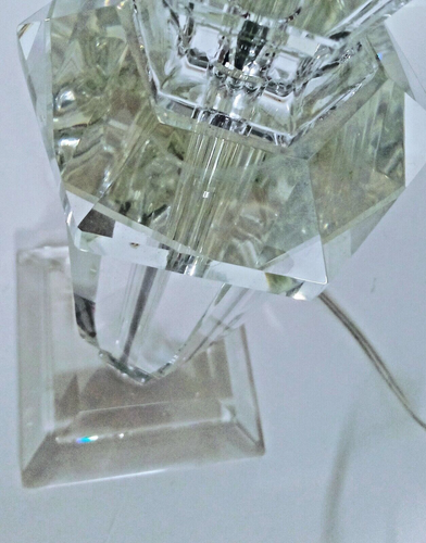 Faceted Solid Crystal Glass Prismatic Table Lamp W/Silver 20.5" Tall Tiered Base - Picture 15 of 16