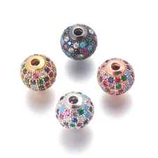 10pcs Colorful Brass Micro Pave Cubic Zirconia Beads Round Spacer Beads 8~10mm