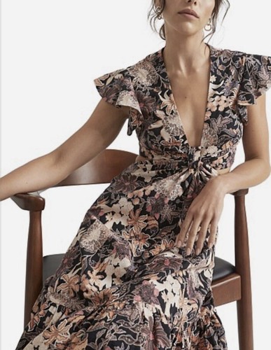 Seed Heritage Knot Front Maxi Dress Size AU 16 US 12 Flutter Cap Sleeve Floral - Picture 3 of 15