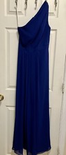 David's Bridal navy blue lined one shoulder long maxi dress gown sz 4
