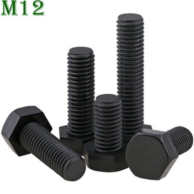 M12 - 1.75 Black Nylon Hex Head Bolts Full Thread Hex Cap Plastic Screws DIN 933