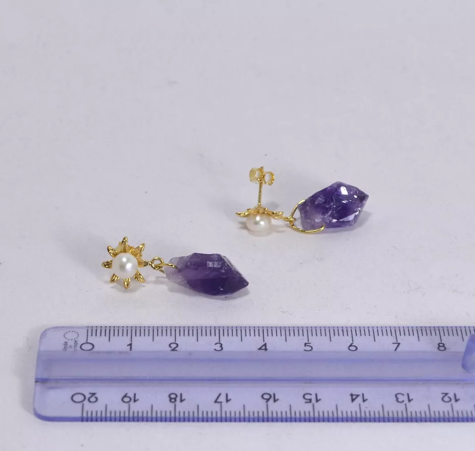 ORECCHINI IN ARGENTO 925 CON PERLE E GEODI AMETISTA NATURALE AGHT 0571 - Immagine 3 di 3