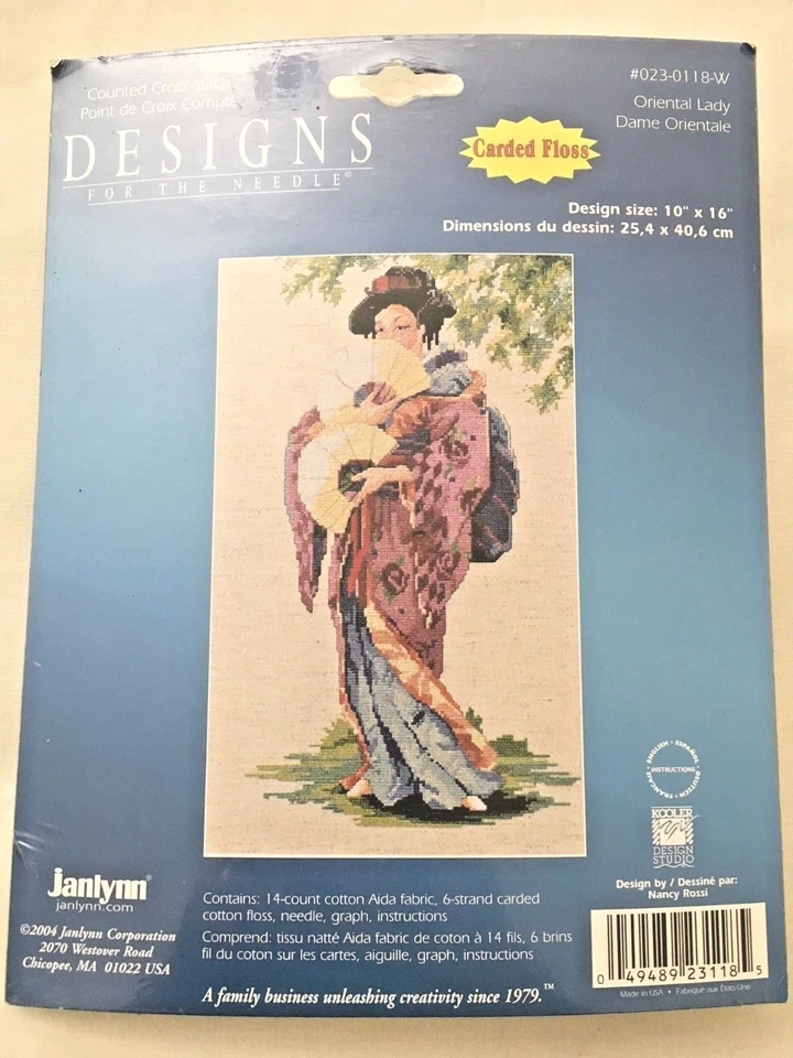 DAMA ORIENTAL #023-0118-W PUNTO DE CRUZ CONTADO 10" X 16" HILO CARDADO JANLYNN  Foto 2 de 4