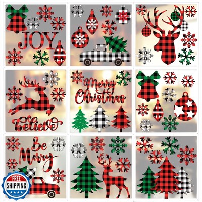 Christmas Window Clings Merry Xmas Buffalo Plaid Windows Stickers Holiday Win