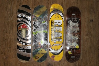 4x  alte/gebrauchte Skateboard Decks - mit ''Defekten'' (für Schmuck Möbel usw.)