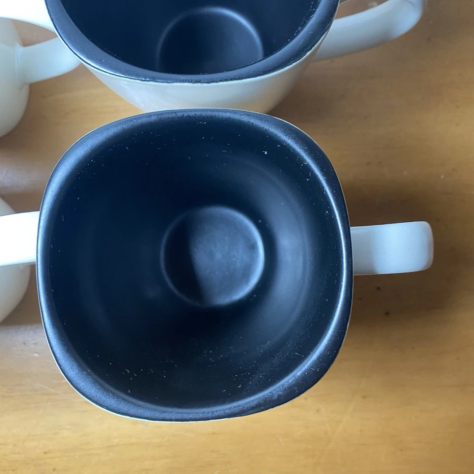 4 Corelle Hearthstone White with Black Inside Square Coffee Mugs Corning 14 oz - Image 4 of 4