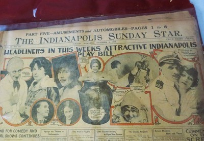 INDIANAPOLIS STAR Newspaper 1919 Headline AMUSEMENETS and AUTOMOBILES
