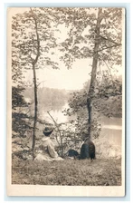 1909 Niles Michigan Man & Woman Portrait by Water RPPC Postcard
