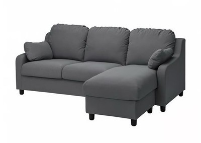 Ikea Vinliden Bezug für 3er Sofa,mit Chaiselongue/Hakebo dunkelgrau,90438370