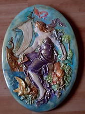 ancienne grande plaque camée ovale tableau bas relief déesse caducée apothicaire