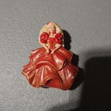Barbie Pin Brooch Hallmark Vintage 1995 Mattel Christmas Holiday Red Dress 2.5in
