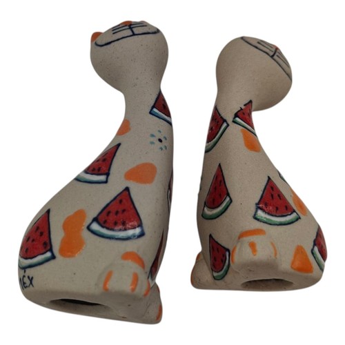 Long Neck Cats Clay Figurines Watermelon S Mex - Picture 8 of 9