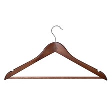 Wood Suit Hangers Horizontal Bar Nonslip Notches Adult 5 Pack Walnut Finish