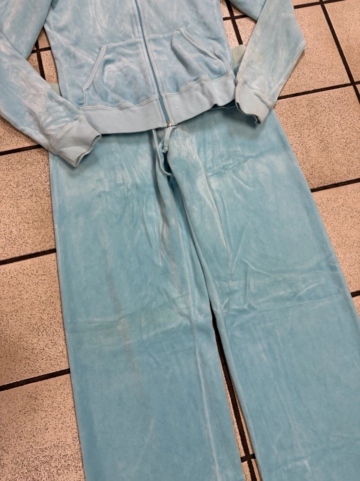 VTG JUICY COUTURE Y2K Blue Velour Tracksuit Set Paris Hilton Plush 2000’s Sz Med - Image 4 of 4