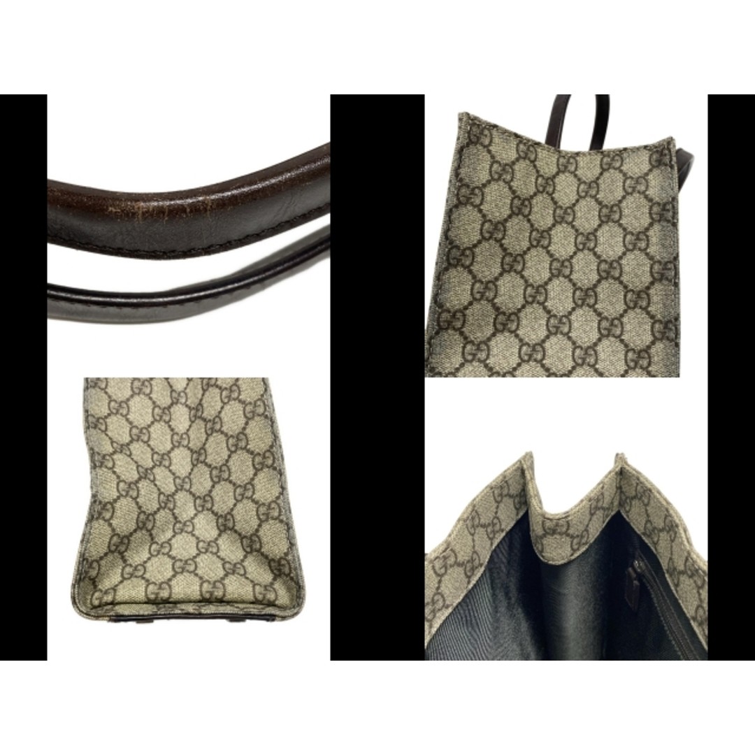Gucci GG Plus GG Supreme Tote Bag Beige Ebony Dark Brown Leather Used thumbnail 2