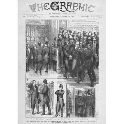 HOUSE OF COMMONS Versuchter Zwangseintritt von Herrn Bradlaugh - antiker Druck 1881