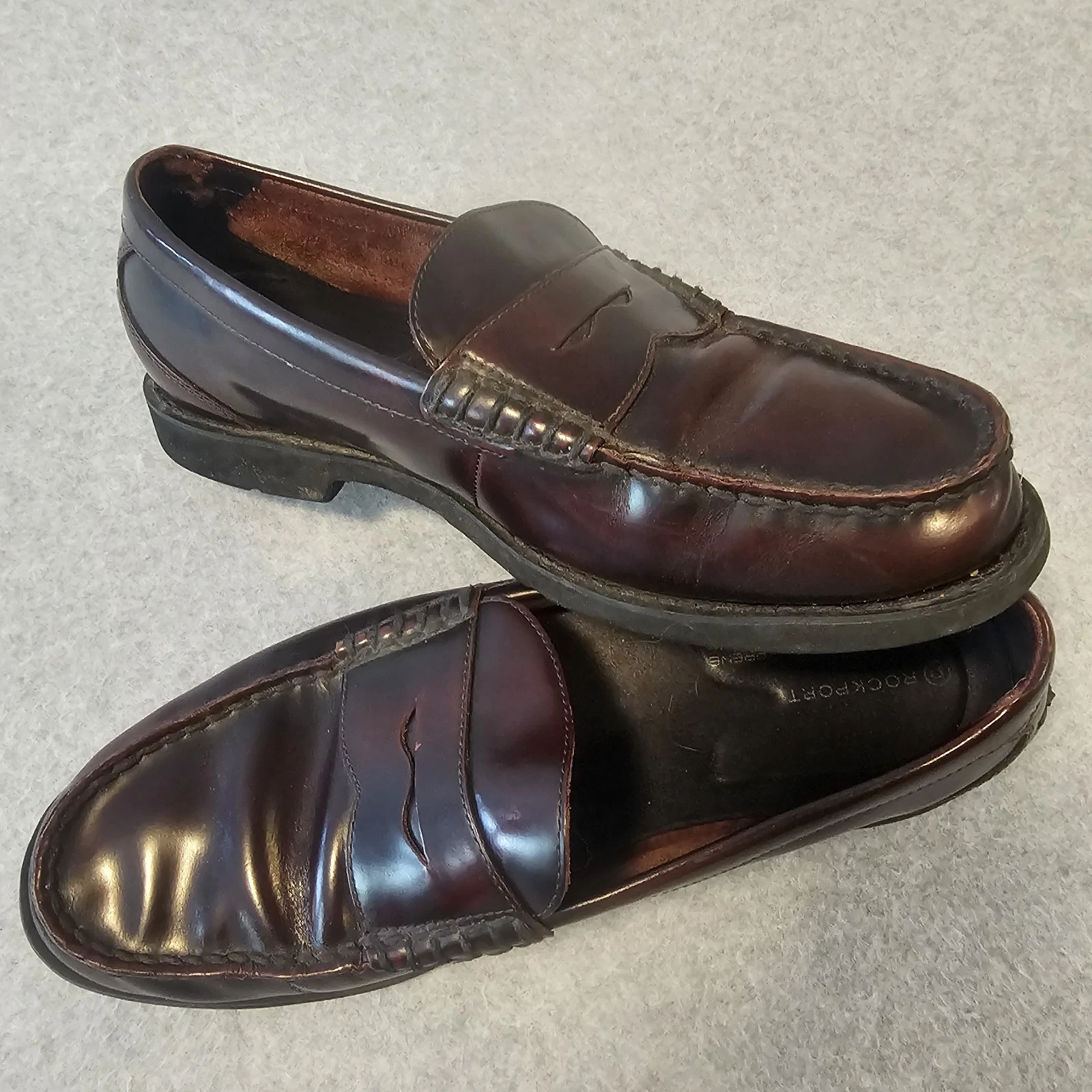 Scarpe eleganti mocassino Rockport da uomo taglia 10 5 M slip on adiPrene Adidas Burgandy Penny