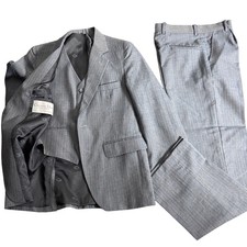1980s Christian Dior Jeune Homme Vtg Small Guy 32S 26W Gray Stripe 3 Piece Suit
