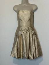 Jessica McClintock Gold Bubble Hem Strapless Dress Size 4 Party Cocktail