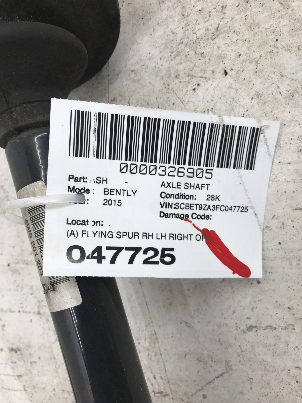 Bentley Flying Spur 2013-2019 Rear Right Axle shaft P/N 4W0501203