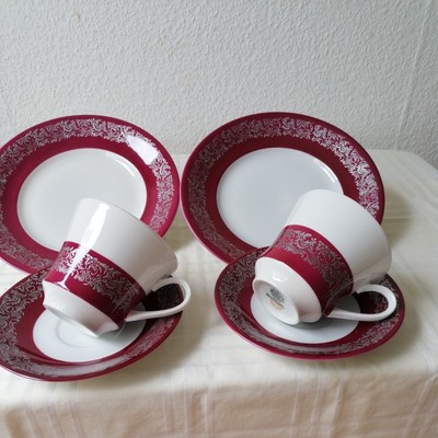 6xtlg. Sammeltasse Kaffeegedeck Weimar Porzellan  rot DDR Thüringen 