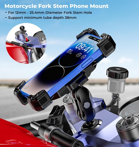Motorcycle Fork Stem Phone Mount, 1s Auto Lock & Release, Anti-Theft Motorcyc... - Picture 7 of 9