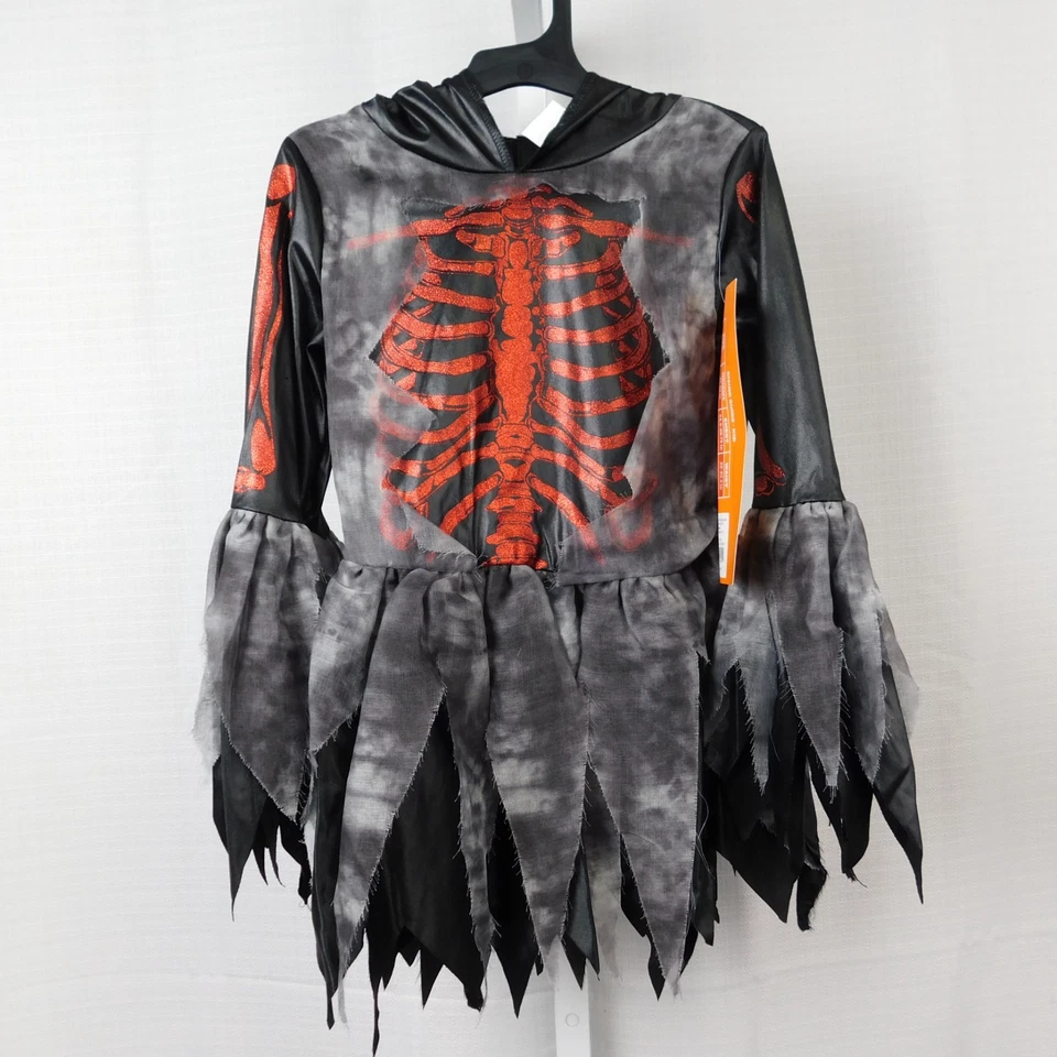 Vestido fantasia de Halloween esqueleto glitter vermelho infantil Shiny Bones 6-7 pequeno #5333 - Imagem 2 de 4