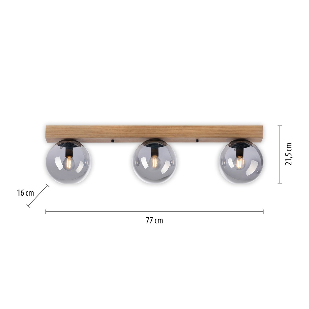 LED Deckenleuchte Holz GERDA WIDO Eiche Schwarz rauchfarben 3 flammig
