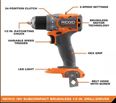Kit 2 Outils Sans Fil RIDGID 18V Subcompact Brushless, Avec Batteries - Emballage Ouvert