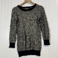 Katsumi Black White Geometric Fuzzy Knit Longline Sweater Pullover Small Cozy