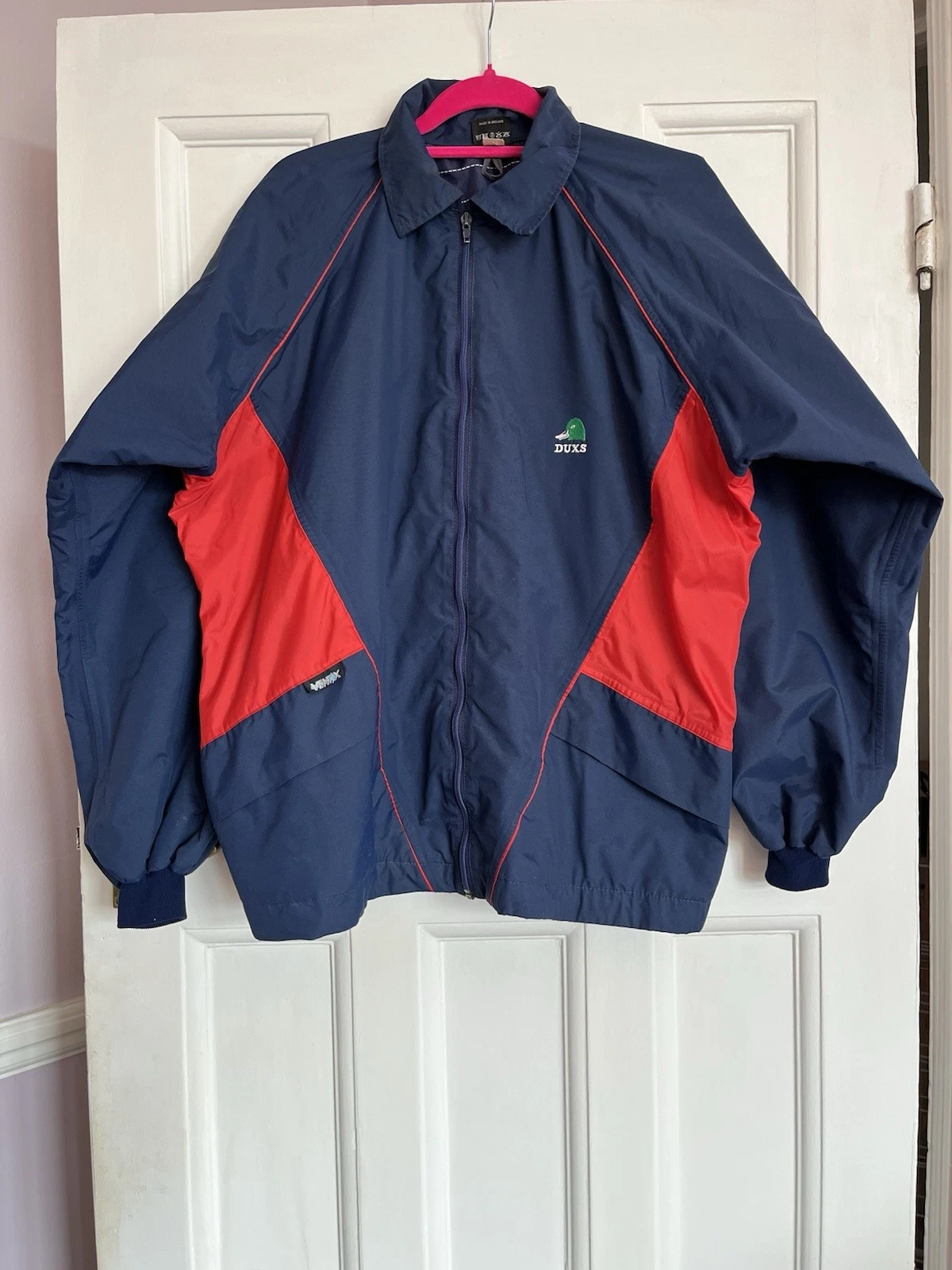 DUX Golf Jacket Men's Size Large Navy Blue & Red Vintage Made in England Vent X