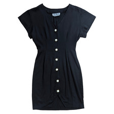 Vintage 1980s La Belle Women's Small Black Short Sleeve V-Neck Sheath Dress