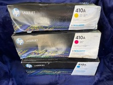 HP 410A genuine OEM 3 color toner cartridge set cyan, magenta, yellow