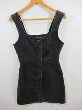 Urban Outfitters Black Denim Overall Dress Women 8 Cotton Sleeveless Fitted