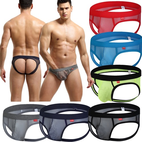 Men's Mesh See Through Underwear Sexy Low Waist Boxer Briefs Backless Underpants - Picture 3 of 26