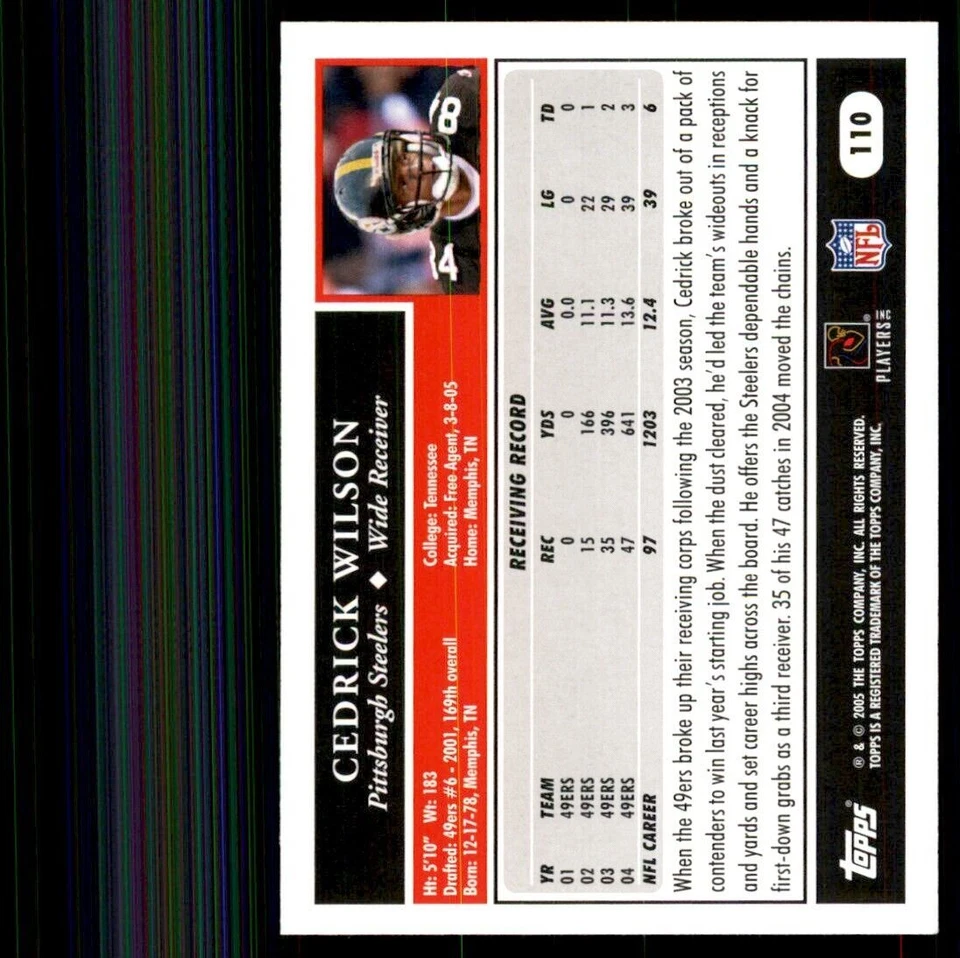 2005 Topps Cedrick Wilson Football Cards #110 - Image 2 of 2