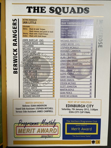 Berwick Rangers v Montrose & Edinburgh City(Division 3 2011/12) Double Issue - Picture 3 of 3