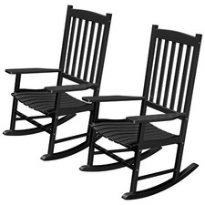 2PCS Outdoor Rocking Chair Wooden Adirondack Rocker Chair with High Back Black