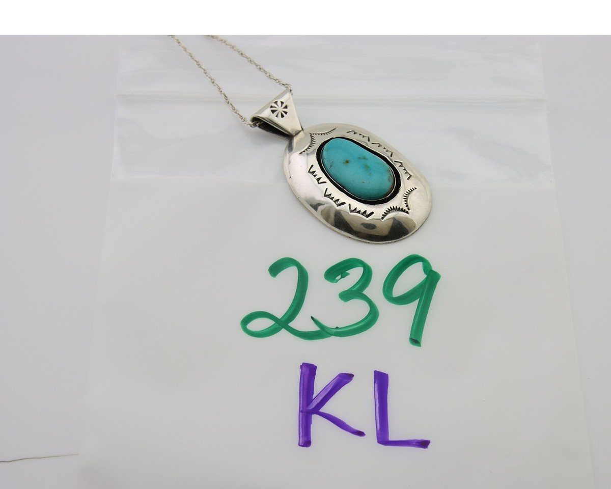 Navajo Necklace 925 Silver Natural Turquoise Artist Signed