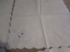 Set of 4 Vintage Cloth Napkins Scallop Edges Blue Trim Flower Design — photo 4