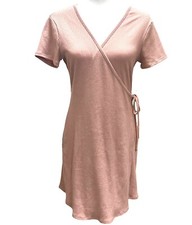 LULUS Ribbed Knit Faux Wrap Dress Size Large NWT Rayon Blend Blush Pink V Neck