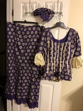 Preowned purple/gold women 3pcs skirt,top  scarf 16