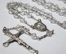 Vintage Sterling Silver Catholic Rosary Crucifix Clear Glass Beads Scapular