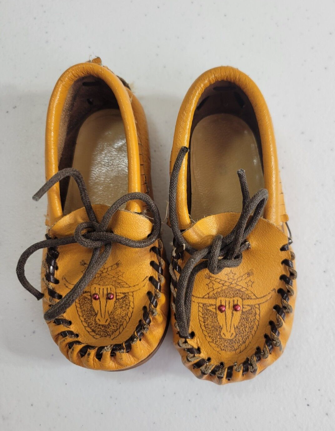 PANTOFOLA D’ORO Pantofole basse mocassino slip on in pelle gialla con stampa testa di toro per bambini taglia 3