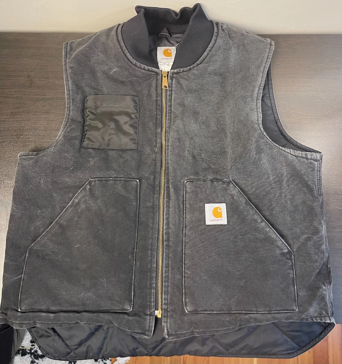 Carhartt V01 Vest Vintage Black Arctic Quilt Lined Duck Canvas USA
